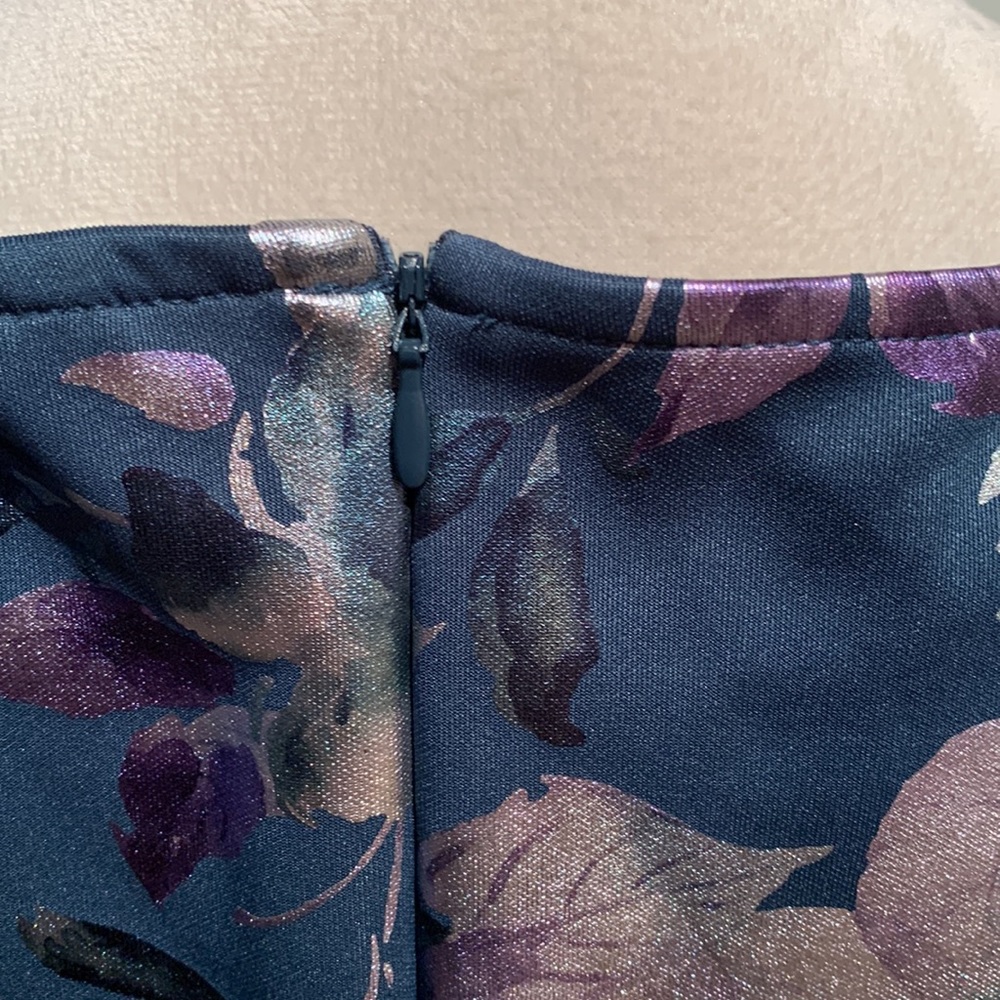 NEW YORK & CO.Metallic floral teal dress w/ metallic flowers. Midi, Size S. - Picture 8 of 13